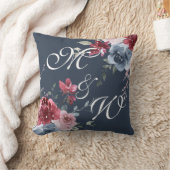 モノグラムイニシャルダスティバラブルーフローラダークブルー クッション (ブランケット)