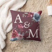モノグラムイニシャルダスティバラブルーフローラブルゴーニュ クッション (ブランケット)