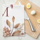 モノグラムイニシャルテラコッタ花模様パンパ キッチンタオル (四つ折り)