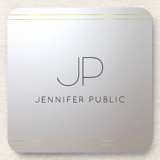 モノグラムイニシャルトレンディーテンプレート金ゴールド銀 コースター (正面)