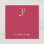 モノグラムイニシャルトレンドカラービバマゼンタモダン スクエア名刺 (正面)