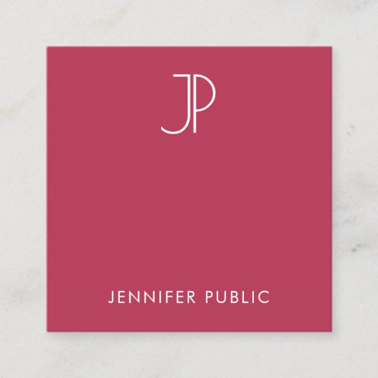 モノグラムイニシャルトレンドカラービバマゼンタモダン スクエア名刺 (正面)