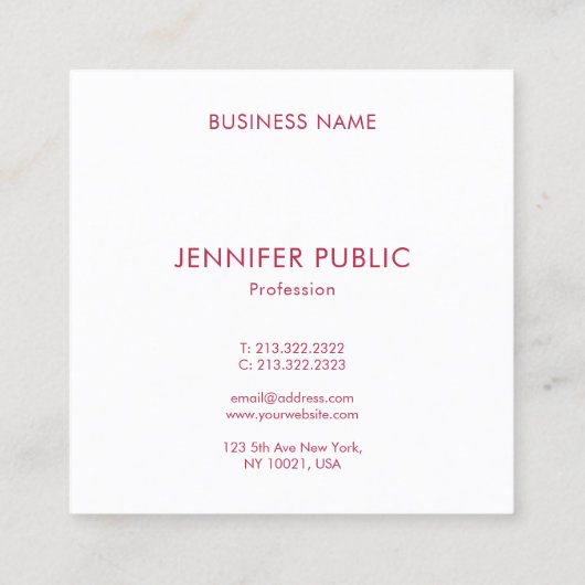 モノグラムイニシャルトレンドカラービバマゼンタモダン スクエア名刺 (裏面)