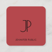 モノグラムイニシャルトレンドカラー赤と緑 スクエア名刺 (正面)