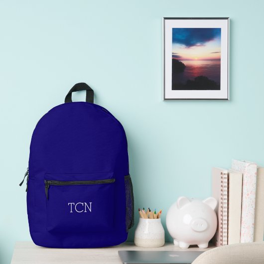 モノグラムイニシャルネイビーブルーホワイトクラシックホテル プリントバックパック