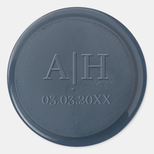 モノグラムイニシャルネイビーブルーワックスシール ラウンドシール (正面)