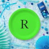 モノグラムイニシャルネオングリーンブライトカラフルカスタム ペーパープレート (パーティー)