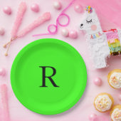 モノグラムイニシャルネオングリーンブライトカラフルカスタム ペーパープレート (パーティー)