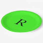 モノグラムイニシャルネオングリーンブライトカラフルカスタム ペーパープレート (アングル)