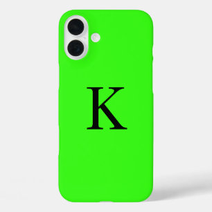 モノグラムイニシャルネオングリーン無地のカラートレンディー iPhone 16 PLUSケース