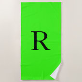 モノグラムイニシャルネオン無地のグリーンカカッコいいラー ビーチタオル (正面)