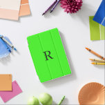 モノグラムイニシャルネオン無地の緑色クール iPad MINIカバー<br><div class="desc">モノグラム文字テンプレートとカラーネオングリーンエレガント背景の無地のイニシャルを備えた設計。</div>