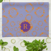 モノグラムイニシャルパープルオレンジスクウェアズサークルアート キッチンタオル (折り畳み)