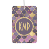 モノグラムイニシャルパープル金ゴールドマーメイドはかりで測 カーエアーフレッシュナー (正面)