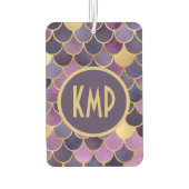 モノグラムイニシャルパープル金ゴールドマーメイドはかりで測 カーエアーフレッシュナー (裏面)