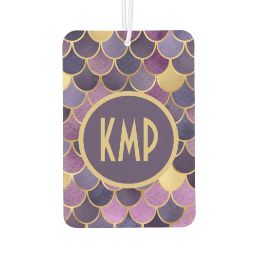 モノグラムイニシャルパープル金ゴールドマーメイドはかりで測 カーエアーフレッシュナー (裏面)