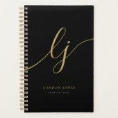 モノグラムイニシャルビジネスブラック金ゴールドイニシャル プランナー手帳 (正面)