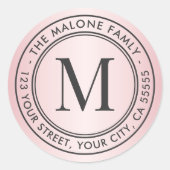 モノグラムイニシャルピンクサテン差出人住所クラシック ラウンドシール (正面)