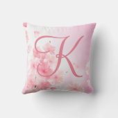 モノグラムイニシャルピンクフローラ花フェミニン クッション (裏面)