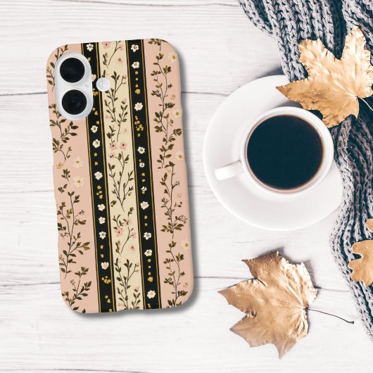 モノグラムイニシャルピンクベージュブラックフローラ Case-Mate iPhoneケース