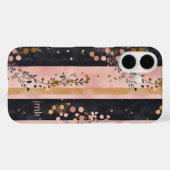 モノグラムイニシャルピンク金ゴールドブラック花模様ストライプ Case-Mate iPhoneケース (裏面 (横))