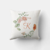 モノグラムイニシャルピーチコーラルグリーンエレガントフローラ クッション (裏面)