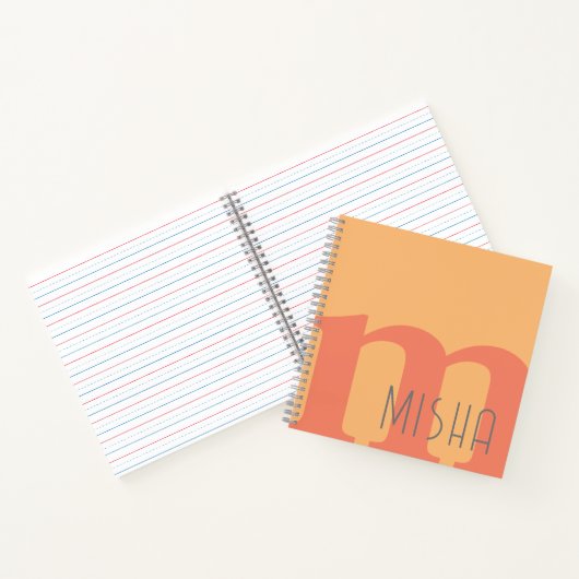 モノグラムイニシャルピーチピンクグレー名前をカスタムする ノートブック (内部)