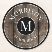 モノグラムイニシャルファミリー名素朴ウッド ラウンドペーパーコースター (正面)