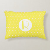 モノグラムイニシャルブライトイエローホワイト水玉模様 アクセントクッション (正面)