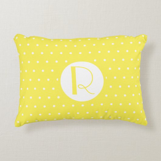 モノグラムイニシャルブライトイエローホワイト水玉模様 アクセントクッション (正面)