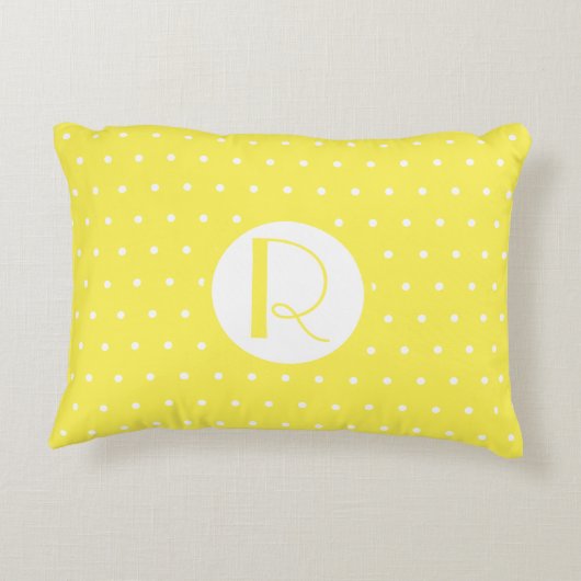 モノグラムイニシャルブライトイエローホワイト水玉模様 アクセントクッション (裏面)