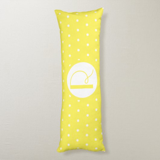 モノグラムイニシャルブライトイエローホワイト水玉模様 ボディピロー (裏面 (縦))