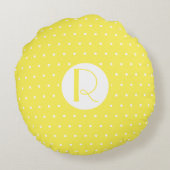 モノグラムイニシャルブライトイエローホワイト水玉模様 ラウンドクッション (裏面)