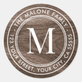 モノグラムイニシャルブラウンウッドグレイン差出人住所 ラウンドシール (正面)