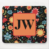 モノグラムイニシャルブラックおもしろいフローラインスピレーション マウスパッド (正面)