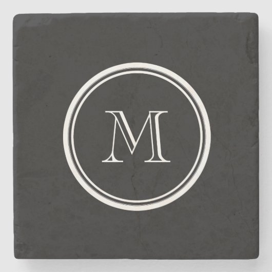 モノグラムイニシャルブラックハイエンドカラー ストーンコースター (正面)