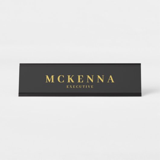 モノグラムイニシャルブラック金ゴールドエグゼクティブスタッフ デスクネームプレート (正面)