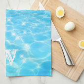 モノグラムイニシャルブルーウォーターリップル水テクスチャ キッチンタオル (四つ折り)