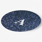 モノグラムイニシャルブルーグリッターホワイト名前をカスタムする ペーパープレート (アングル)