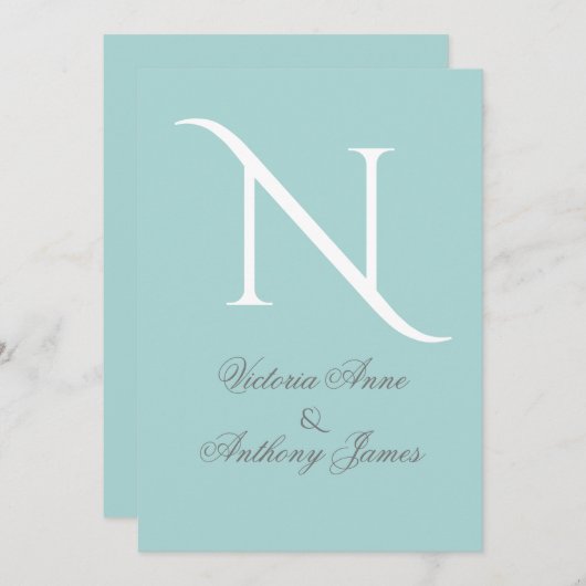 モノグラムイニシャルブルーホワイト結婚式招待状 招待状 (正面/裏面)