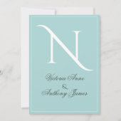 モノグラムイニシャルブルーホワ結婚イトフレーム 招待状 (正面)