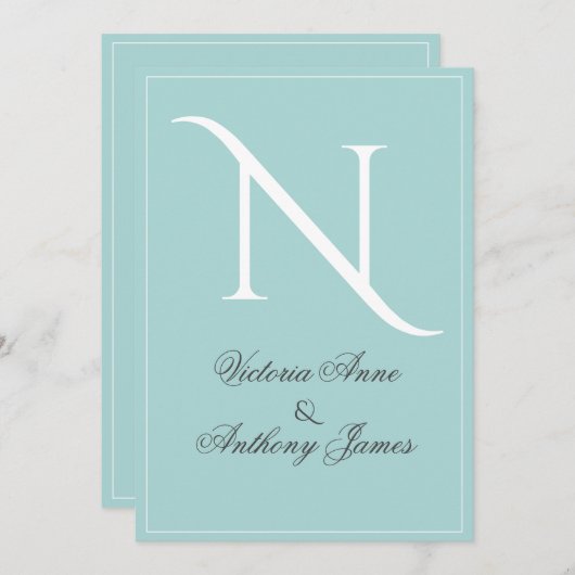 モノグラムイニシャルブルーホワ結婚イトフレーム 招待状 (正面/裏面)