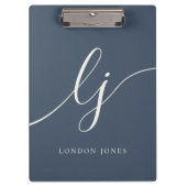 モノグラムイニシャルプロフェッショナルスクリプトネイビーアイボリー クリップボード (正面)