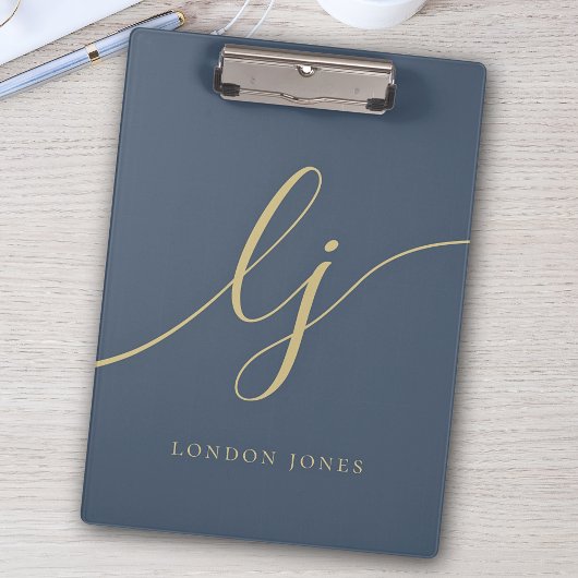 モノグラムイニシャルプロフェッショナル金ゴールドスクリプトNavy クリップボード