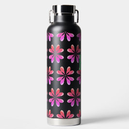 モノグラムイニシャルホットピンクオレンジティール(緑がかった色)レトロフローラ ウォーターボトル