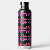 モノグラムイニシャルホットピンクオレンジティール(緑がかった色)レトロフローラ ウォーターボトル (右面)