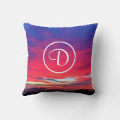モノグラムイニシャルホットピンクブルーサンセットフォトモダン クッション (裏面)