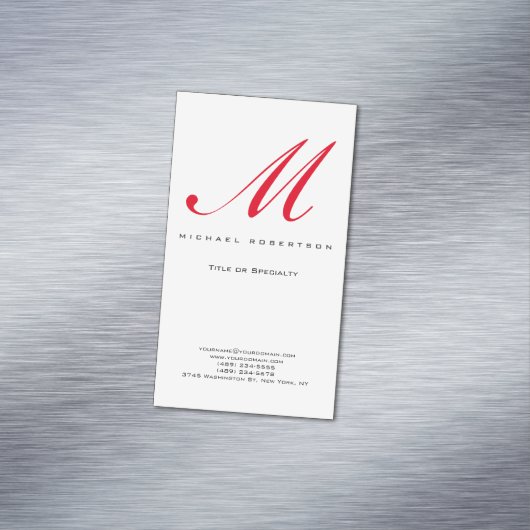 モノグラムイニシャルホワイトレッドミニマルユニークリスト マグネット名刺 (インサイチュ)