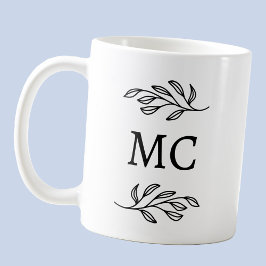 モノグラムイニシャルボタニカルリーフアート コーヒーマグカップ