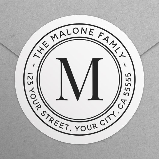 モノグラムイニシャルミニマルホワイト差出人住所 ラウンドシール